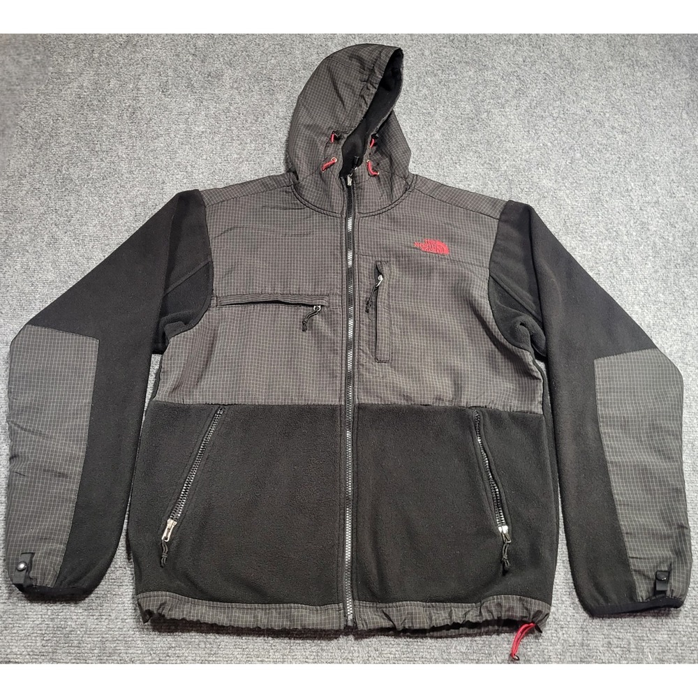 VTG THE NORTH FACE DENALI FULL ZIP HOODIE FLEECE BLACK & GRAY JACKET SIZE SMALL